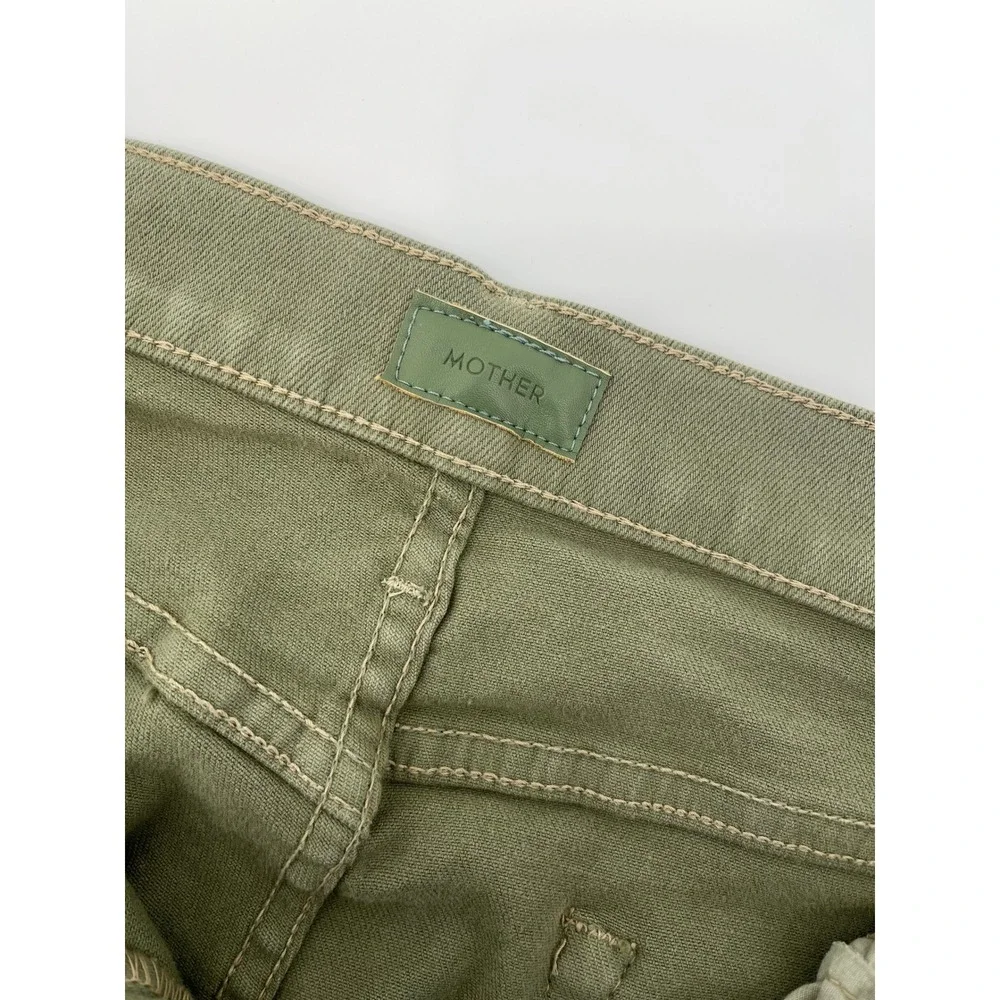 MOTHER High Waisted Smokin Double Ankle Jeans Oil Green‎ Raw Hem Size 32